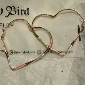 New: Gold, Pink & White Heart Hoop Earrings